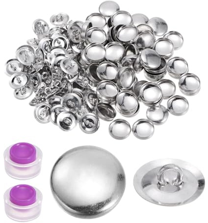 QUARKZMAN 150 Juegos de Kit de Botones Auto Cubiertos 24L 0.6 15mm con Traseras de Alambre Botones de Aluminio para Cubrir Telas Kit de Botones Cubiertos con 2 Herramientas