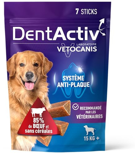 Vetocanis | Dentactiv | Stick Dentaire | Friandises pour Chien Gourmandes | Hygiène et Santé | Riche en Viande | 85% de Boeuf | Recommandé par Les Vétérinaires | Chien 15kg +