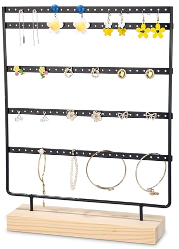 LEAZZLE Espositore Orecchini, Porta Orecchini con Base in Legno, Organizer per Esporre gli Orecchini e Altri Gioielli