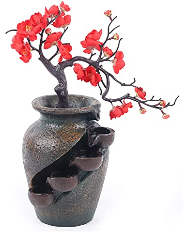 Charocean Fontaine de bureau - Fontaine d'intérieur - Cascade - Avec plantes - Décoration de bureau pour bureau, chambre à coucher, détente