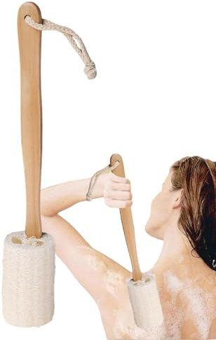 Brosse pour le dos en luffa, brosse pour le dos en luffa pour la douche | Brosse pour le corps | Brosse de douche exfoliante naturelle luffa avec Long manche en bois pour personnes âgées