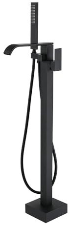 SaryEdge Mitigeur de Bain sur Pied, mitigeur de Cascade, mitigeur de Bain-Douche pivotant à 360 degrés, mitigeur d'eau Chaude et Froide, Chrome(Noir