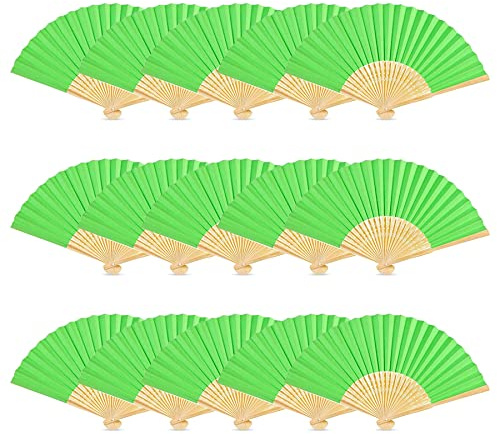 Woohome 15 abanicos de papel plegables para bodas, fiestas, fiestas y picnics (verde oscuro)