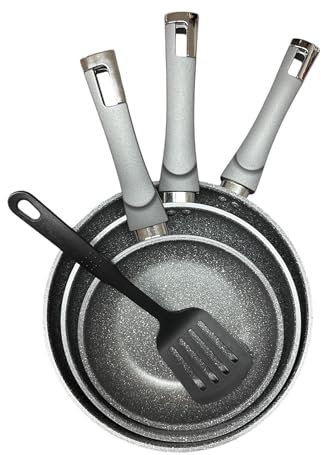 tris padelle Antiaderente, Ideale per Induzione, Diametro 20-24-28 cm, tutti i tipi di piano cottura e induzione, Grigio, rock chef,