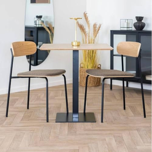 LEBENSwohnART Moderner Esstisch Cafe 70cm Natur Eichelook schwarzes Metallgestell Bistrotisch Küchentisch