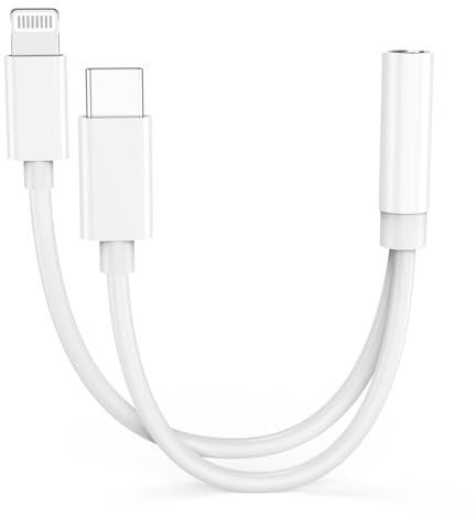 iPhone Headphone Adapter, [Apple MFi Certified] 2-in-1 Lightning/USB Type C to 3.5 mm Headphone Jack Adapter, iPhone Aux Adapter Converter Dongle Audio Cable for iPhone 17 16 15 14 13 12 11 XS XR X 8