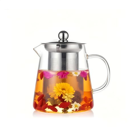 Glass Teapot with Stainless Steel Infuser, Borosilicate Tea Kettle, Clear Tea Maker for Loose Leaf Tea (550ML)