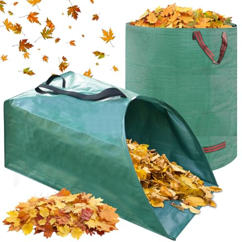 GIOVARA 200L Dustpan Type Garden Waste Bag, 300L Garden Waste Bags, Heavy-Duty Leaf Collection Bags with Handles, Waterproof Heavy, Foldable, Reusable