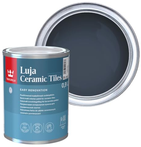 TIKKURILA Luja Ceramic Tiles - Semi-matt paint for Ceramic Tiles - Available in White & 15+ Colours (Denim N429, 1 Litre)