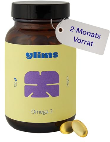 glims Omega 3 Vegan aus Algenöl – 120 Kapseln mit 300mg DHA & 150mg EPA – 1000 mg pro Tagesdosis – Laborgeprüft