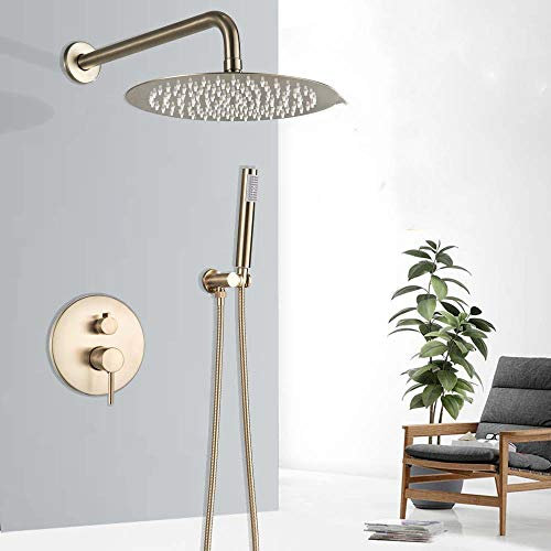 Juego de Grifo de Ducha Monomando Tipo Lluvia, Mezclador de Ducha Empotrado en Oro Cepillado, válvula mezcladora de Ducha, Cabezal de Ducha de 8 Pulgadas