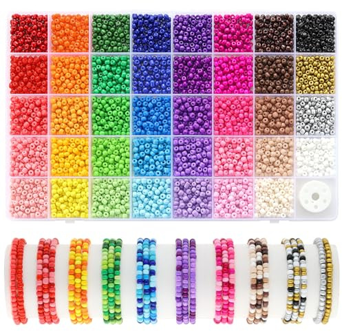 Funtopia 39 Couleurs Perles pour Bracelets, Kit de Perles de Rocaille 4 mm