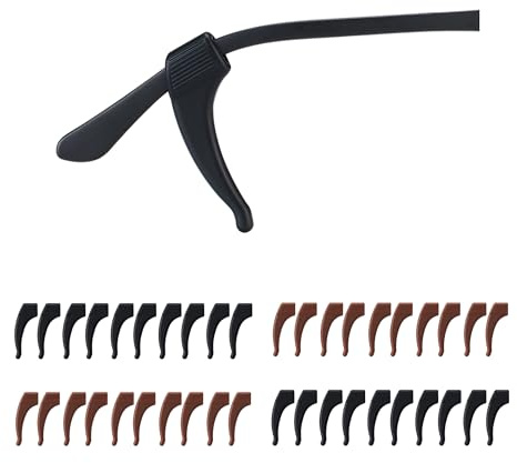 Gdnmpat Eyeglass Ear Grips -20 Pairs Anti-Slip Glasses Grips,Glasses Holder, Silicone Eye Glasses Ear Grippers Sleeve Retainer, Glasses Ear Hook Cushions for Sports, Sunglasses(Black/Brown)