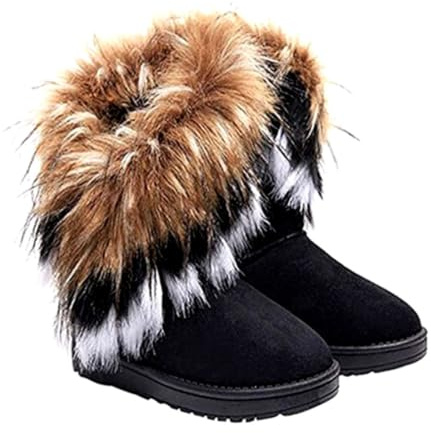 Pineeseatile Bottes de neige d'hiver, bottes de neige en fausse fourrure pour femme, chaussures plates mollet doublées chaudes pour l'hiver, 1 paire pour les vacances