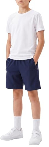 Narmigar Boys Shorts Running Football Gym Shorts with Zipper Pockets Elastic Waist PE Shorts Unisex Kids Summer School Sports Shorts for Boys Girls Blue