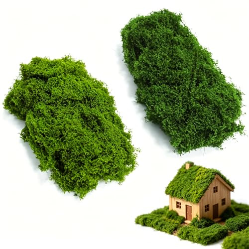 SMYJDMM Fake Moss, 200g Artificial Moss for Indoor Plant Pots, Faux Mosses for Indoor Planters for Room Balcony Garden Landscaping Crafts Decor Model Making (Dark Green 100g + Light Green 100g)