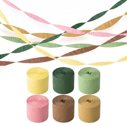 6 rullar med kräppapper, 4,5 cm x 25 m, färgglad dekoration för fest, bröllop, födelsedag, trädgård, babyshower, barnkammare och vårdekoration