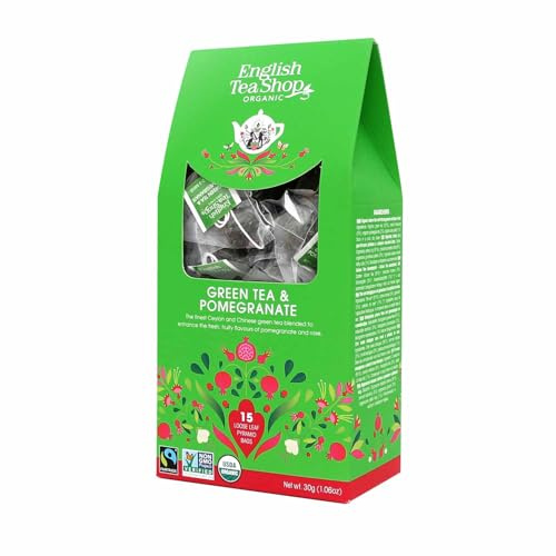 English Tea Shop Organic Green Tea & Pomegranate Tea (15 Pyramids), 30 g
