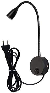 Lampada da lettura 3W, Youngine Lampada da lettura da comodino flessibile a LED 3W con interruttore e spina cablata per lampada da parete a collo di cigno dell'hotel, 6000K (Nero - Bianco freddo)
