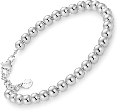 SAGA GIOIELLI® BRACCIALE SFERE ARGENTATE ACCIAIO 4 MM
