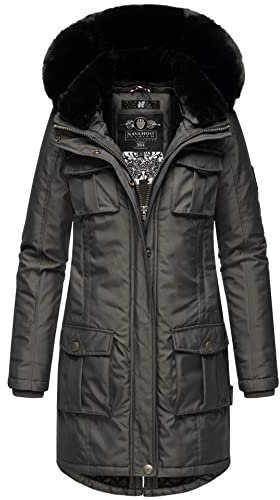 Navahoo Damen Winter Jacke Parka Mantel Teddyfell warm gefüttert inkl. Stofftasche Premium B845 [B845-Tin-Anthrazit-Gr.L]