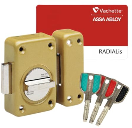 Vachette Verrou de porte Bouton/Cylindre RADIALis V136, Sécurité Maximum - Cylindre ø 25mm, Longueur 45mm, 10 goupilles - 67740/SC - Anti crochetage perçage arrachement - 3 clés et carte de propriété