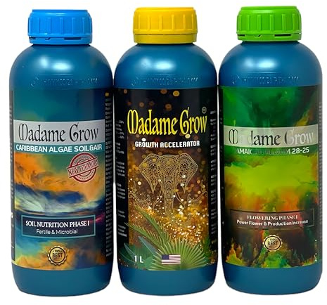 MADAME GROW Fertilizante 420 plantas verdes - Abono para plantas verdes - Abono líquido para plantas - Fertilizante para el crecimiento universal - Fertilizante para la floración (KIT KINGSTONE 3x1L)