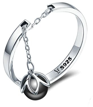 Bagues ouvertes pendantes en argent sterling 925 avec perles de culture d'eau douce noires pour femmes et filles, ajustable, délicat, pendentif, avec glands, pour le doigt, promesse, fiançailles