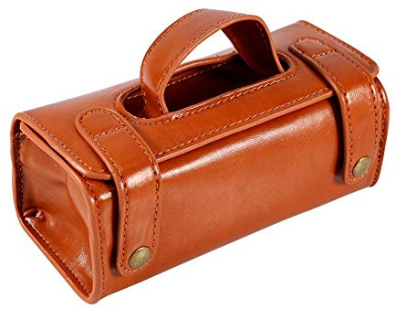Leder Rasierbeutel 17,5 × 8,5 × 7,5 cm Vintage Kulturbeutel für Herren Reise Rasierset Leder Kulturtasche Waschtasche Unisex Tragbarer Kosmetikbeutel für Kosmetik, Pflegeutensilien