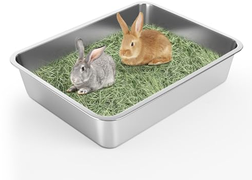 IKITCHEN Große Katzentoilette Edelstahl(45×35×10cm),Litter Box Katzenklo,Katzen und Kaninchen Metall klo,Niemals Gerüche,Antihaft Glatte Oberfläche (Silber, 17,7 L x 13,5 W x 4 H)