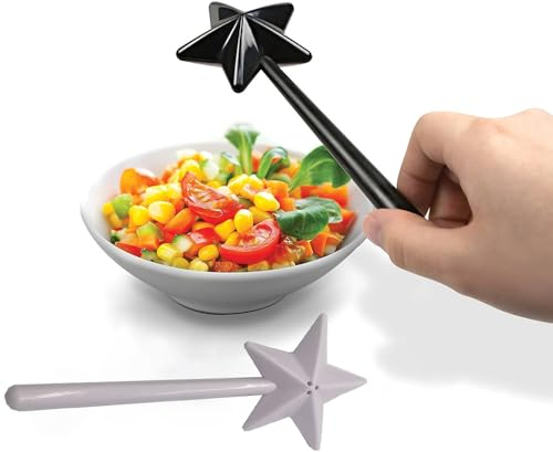 UOPMQGB Set di 2 bacchette magiche per sale e pepe, bacchetta magica per condimenti, bacchetta a stella per cucina, simpatica bacchetta per condimenti con foro (nero + bianco)