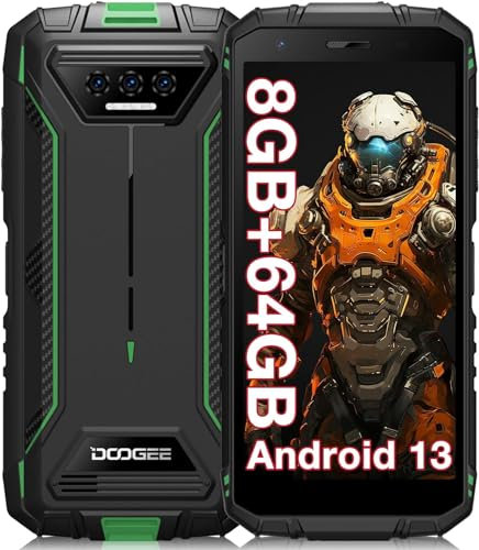 DOOGEE S41T Téléphone Portable Incassable, Android 13 Smartphone, 8Go de RAM + 64Go de ROM, 13MP+8MP, Téléphone Portable Pas Cher, 6300mAh/5.5” IPS HD, Double SIM + TF Card/Face ID/OTG/GPS/NFC