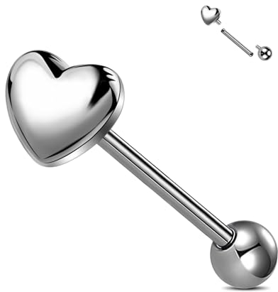 Jewseen Titan Tongue Barbell Herz Tongue Bars Intern Gewinde Tongue Ringe 14G Tongue Piercing Schmuck für Frauen