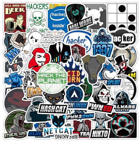 50 Stück Hacker Aufkleber Pack Hacker Sticker Set wasserdichte Vinyl Sticker für Laptop Kinder Autos Motorrad Fahrrad Skateboard Gepäck Koffer Computer Aufkleber Graffiti Decal
