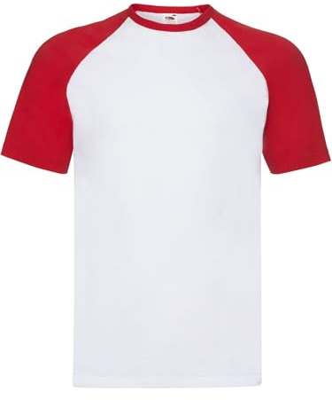 Generico T-Shirt Valueweight Baseball T - Maglietta Bicolore Unisex Uomo/Donna Manica Raglan Corta 100% Cotone - 1 Maglietta MOD. FRU 61-026-0 (IT, Testo, S, Regular, Regular, 0, Bianco/Rosso)