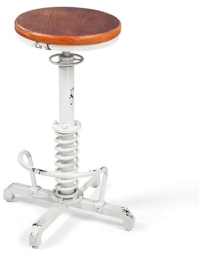 BOKKOLIK Sgabello da bar industriale regolabile in altezza, 61-71 cm, stile vintage, per casa, cucina, gioco rustico o chitarra, con sedile girevole in legno