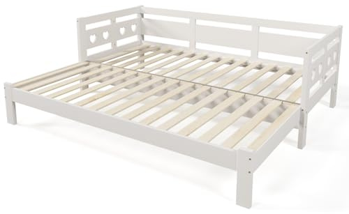 SogesPower Sofá cama extensible 90 x 190 cm pino sólido madera 2 plazas blanco diseño moderno multifuncional para habitaciones pequeñas