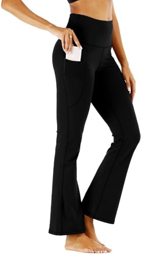 Neteson Pantalones Yoga Mujer Flare Cintura Alta Pantalones Acampanados | Jazz Control de Barriga con Bolsillos