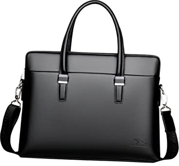 Operitacx Porte-Documents d'affaires pour Ordinateur Portable en Cuir de Vachette Noir, Léger, Protège Poussière Débris, pour Homme
