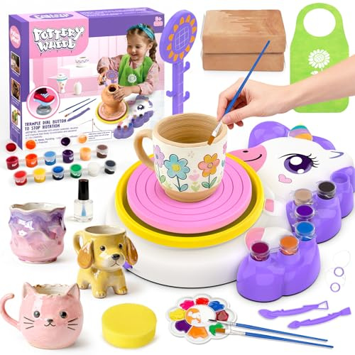 Pottery Wheel for Kids, Arts and Crafts for Kids Ages 8-12, Complete Pottery Painting Craft Kit with Clay, Art Supplies for Kids Toys Girls Birthday Christmas Gift for 6 7 8 9 10 11 12+, Purple