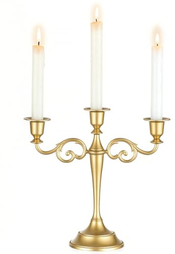 Sziqiqi Candelabri Oro Centrotavola per Candeliere: Portacandele a 3 Bracci per Tavolo da Pranzo - Candelabro Vintage in Metallo per Decorazioni Natalizie Matrimoni Credenze Camino