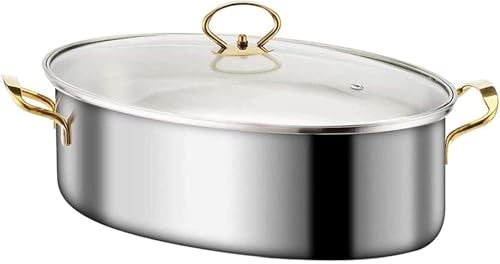 Pentola per pesce in acciaio inox, ellittica per cuocere a vapore pesce e zuppa bollente, ideale per fornelli a induzione