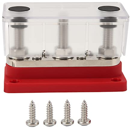 PODSJD Bloque de distribución 300A 12-48V, regleta Terminal con 3 bornes M10 y 4 Tornillos M4 - Organización de Cables, Cubierta Protectora, Ideal para Coches, Camiones, Barcos y (Día)