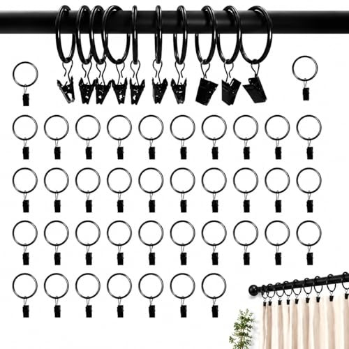 CQXSYTBN Anelli per Tende con Clip 40 Pezzi Anelli in Metallo apribili Diametro Interno 32 mm Colore Nero Ganci per Asta Fino 28 mm per Tenda da Doccia Bagno Soggiorno