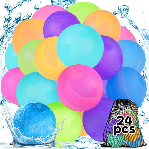 Bombe a Eau réutilisables, 24 Pièces Bombes à Eau à Fermeture Automatique | Ballons à Eau en Silicone Remplissage Rapide, Ballons d'eau Pour l'été Extérieur, Parc Aquatique, Piscine, Fête de Plage