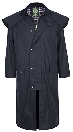Portmann Stockman Unisex Premium Quality Lined Waxed Cape Long Rain Coat Hand Made in UK (XL, Navy Blue)