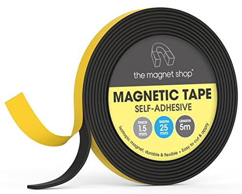 TMS självhäftande magnettejp för hantverk | 5 meter rulle med självhäftande magnetremsor | Lätt att klippa och applicera | Gör dina egna kylskåpsmagneter | för hem, kontor eller gör-det-själv [25 mm