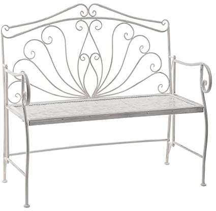 Mojawo Edle Gartenbank Sitzbank aus Eisen Antik Design Sitzbank im Landhausstil Farbe Antik Weiß