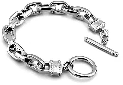 Dankadi Bracciale Massiccio in Argento 925 Larghezza 10.5MM 9MM per Uomo Donna, Braccialetto 17.8CM 19CM 20.3CM 21.6CM 22.9CM 24.1CM 25.4CM Rolo Catena Maglia Ancora Quadrata Gioiello Moderno per