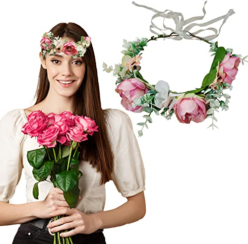 Plage Couronne de Fleurs, Filles Serre Tête Accessoire, Bandeau Cheveux Mariage Floral, Couronne Demoiselle d'Honneur, Couronne Rose Floral, pour Les Mariages, Fêtes, Festivals, Plages